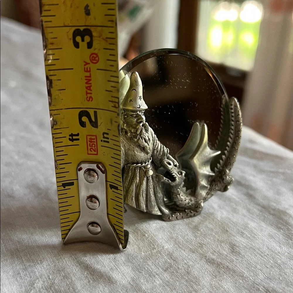Vintage Pewter Spoontiques 7397 Wizard and Dragon Mirror Decor.
